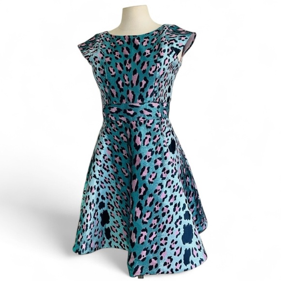Zoe Ltd Other - ZOE LTD Jacquard Turquoise METALLIC Leopard Print Girls Cheetah Dress New sz 16